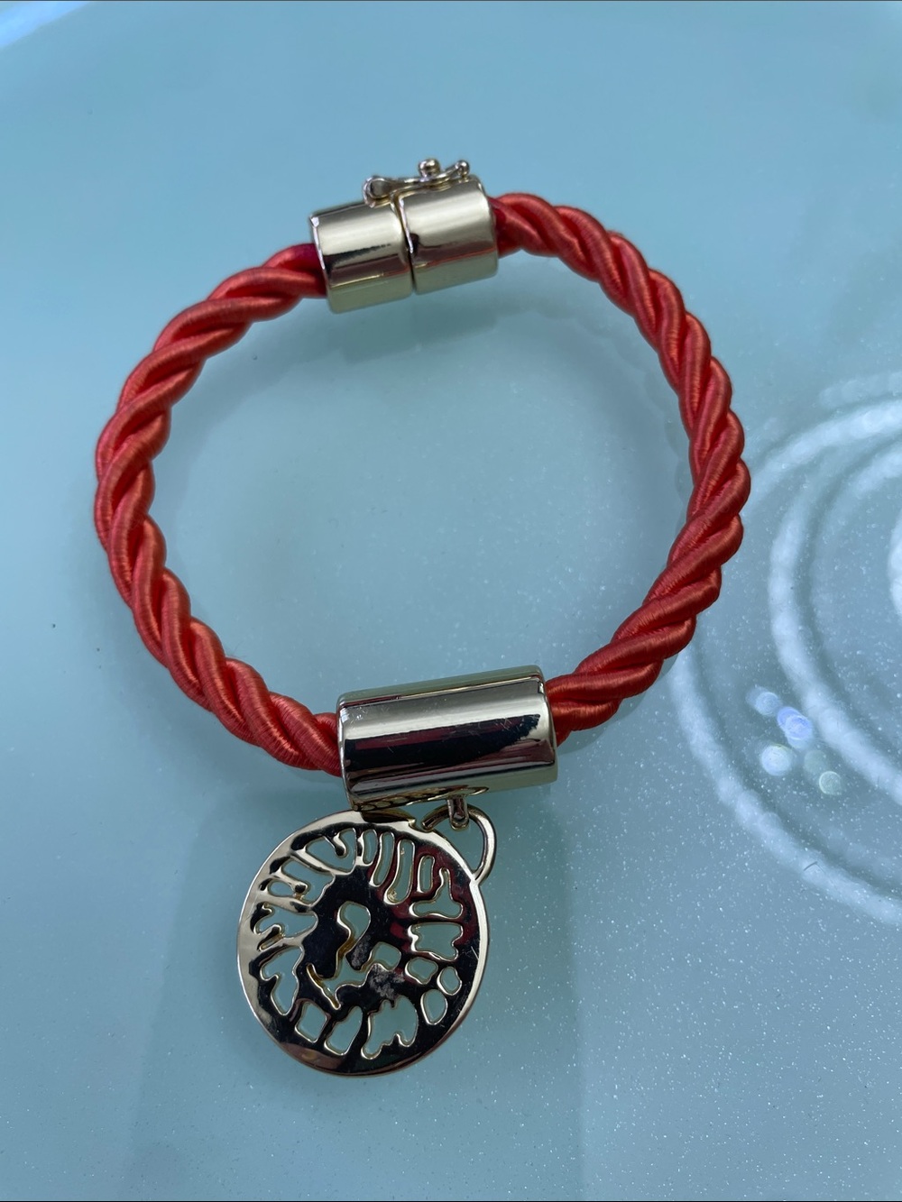 Anne Klein Red Twisted Cord Charm Bracelet with Gold-Tone Pendant